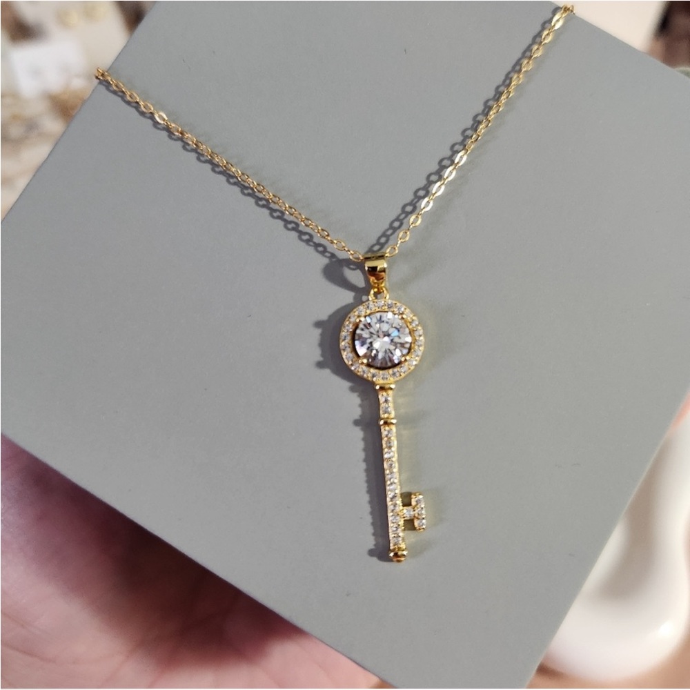 Sterling silver key moissanite necklace